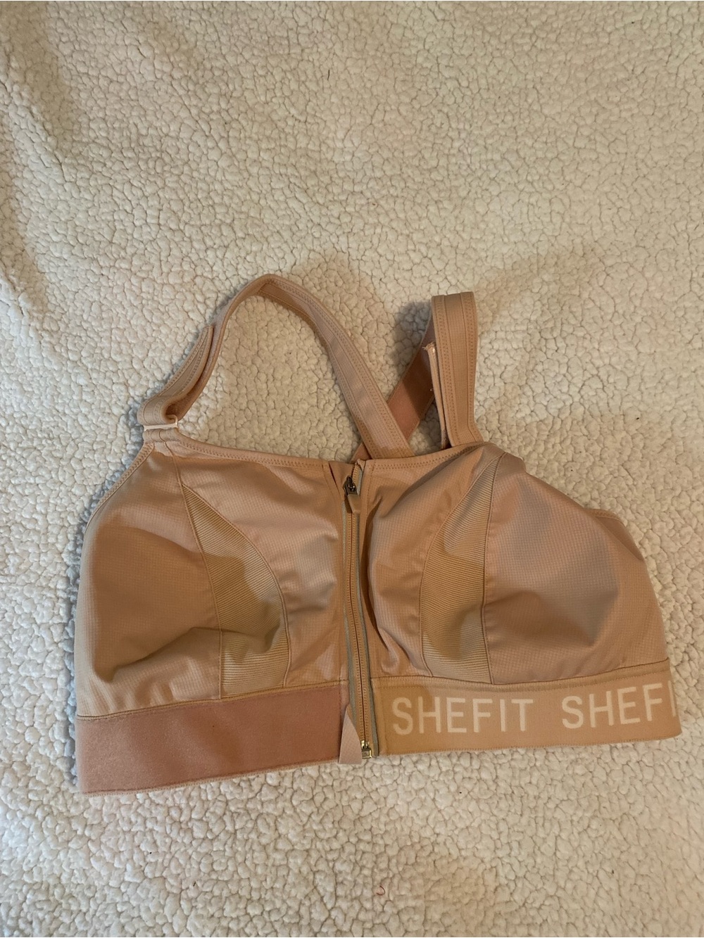 SHEFIT Front-Zip High-Impact Sports Bra - Nude